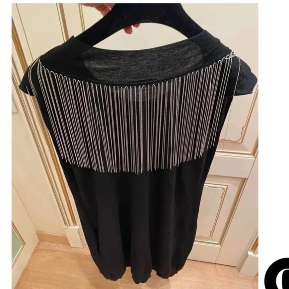 BALMAIN Wool Silver Metal Chain Fringe Embellished Tunic Dress 44 or medium - Picture 2 of 8